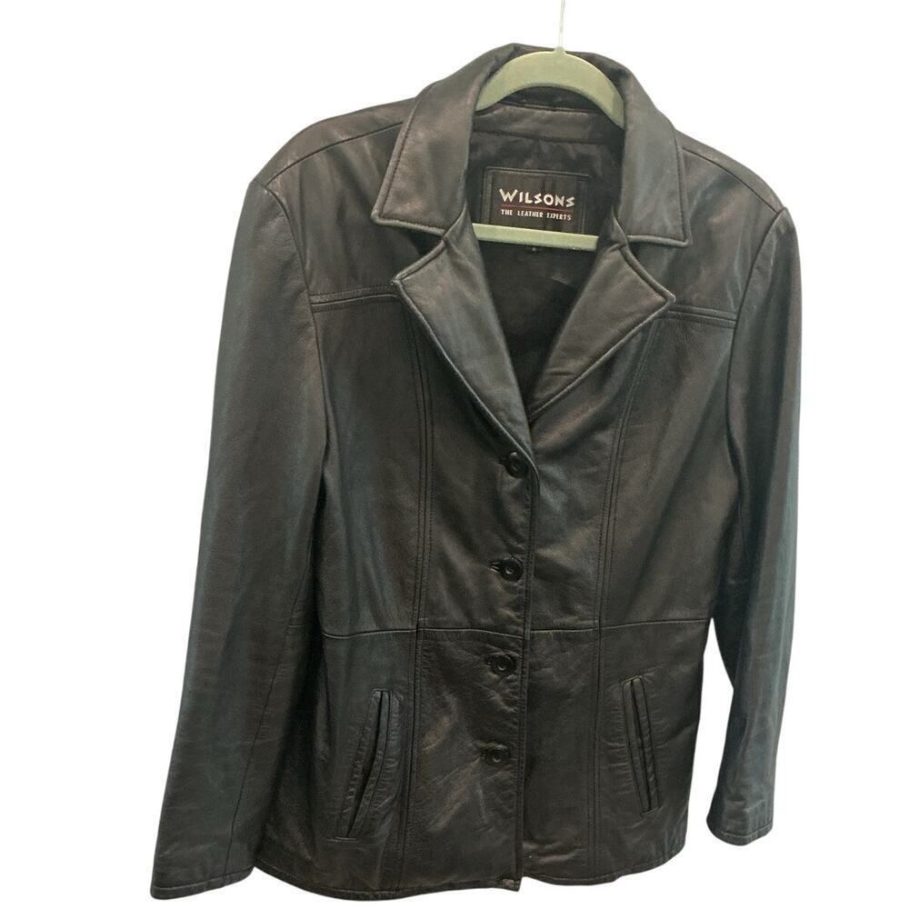 Vintage Wilsons Womens Long Leather Jacket‎ Size Medium Black Y2K Classic Coat